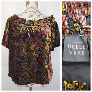 Belle Vere Velvet Crop Top Womens SZ M Off The Shoulder paisley Print Whimsygoth